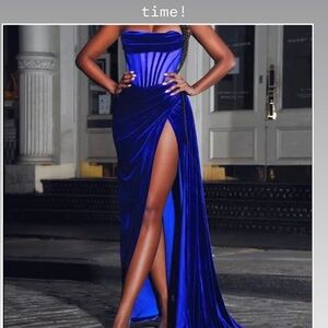 Miss Circle High Slit Blue Dress